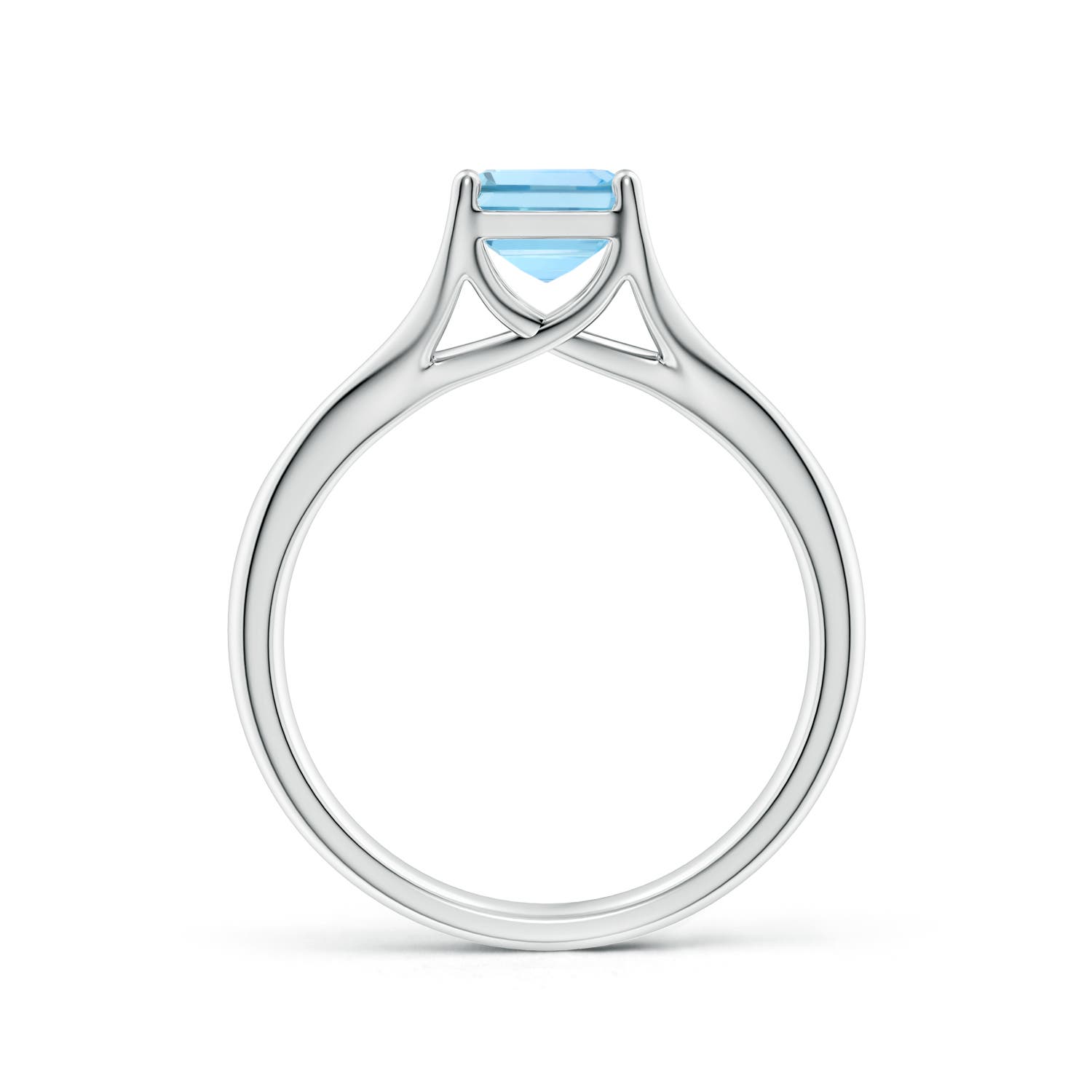 8x6mm AAAA Classic Solitaire Emerald-Cut Aquamarine Split Shank Engagement Ring in White Gold - side 2
