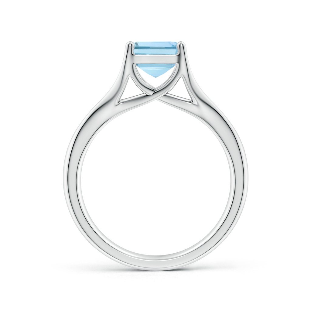 9x7mm AAA Classic Solitaire Emerald-Cut Aquamarine Split Shank Engagement Ring in White Gold - side 199