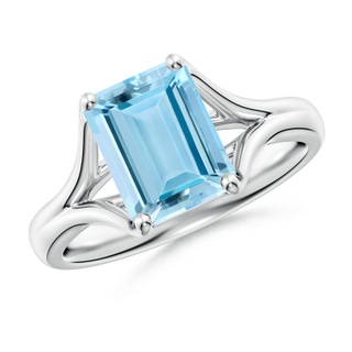 9x7mm AAAA Classic Solitaire Emerald-Cut Aquamarine Split Shank Engagement Ring in P950 Platinum