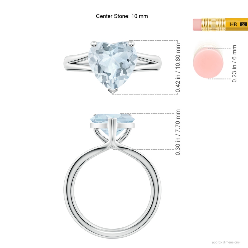 10mm A Classic Solitaire Heart-Shaped Aquamarine Split Shank Engagement Ring in P950 Platinum ruler