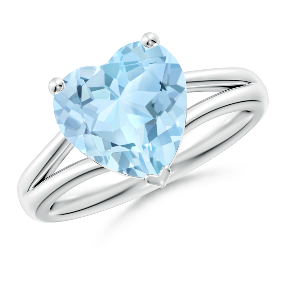 10mm AAA Classic Solitaire Heart-Shaped Aquamarine Split Shank Engagement Ring in White Gold 