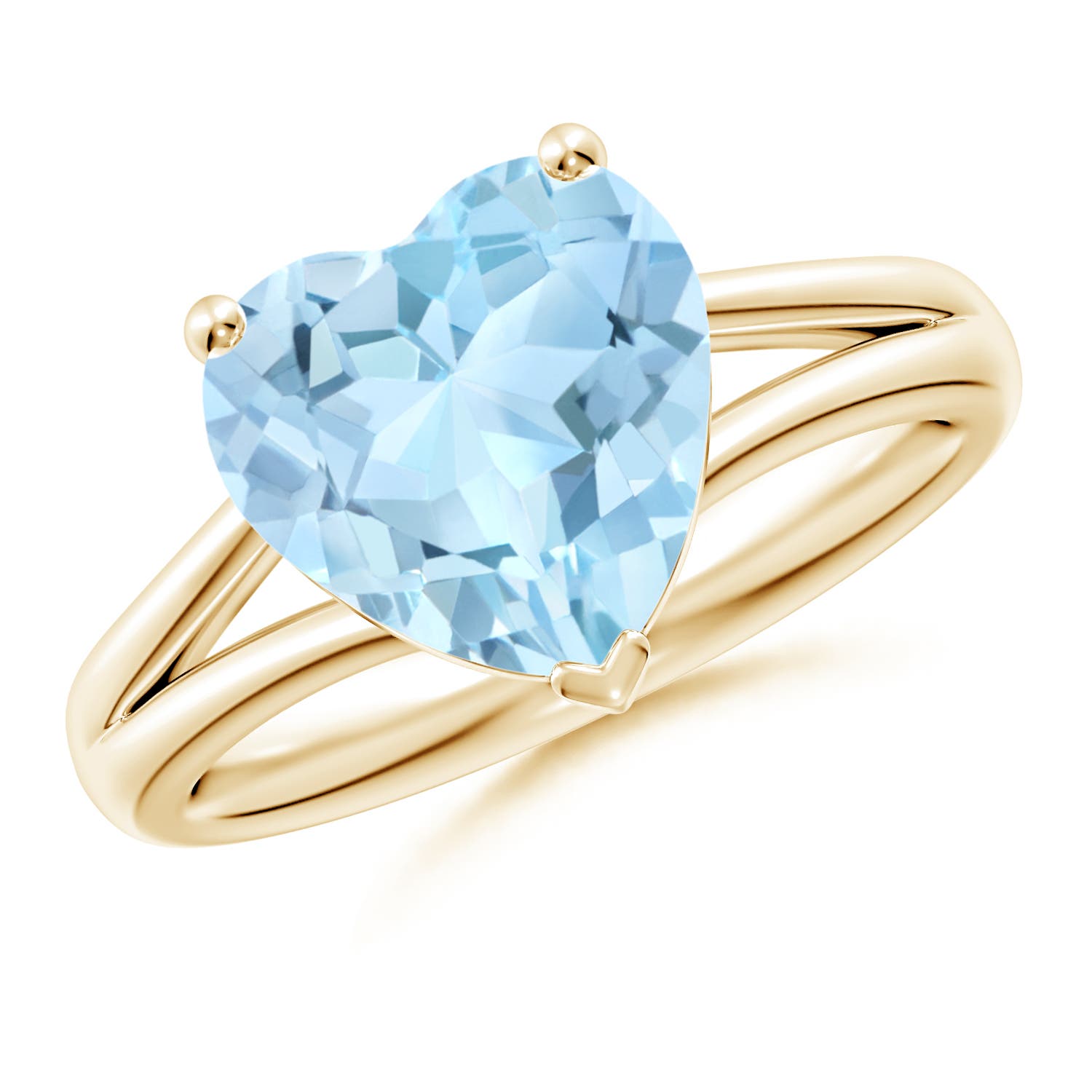 10mm AAA Classic Solitaire Heart-Shaped Aquamarine Split Shank Engagement Ring in Yellow Gold