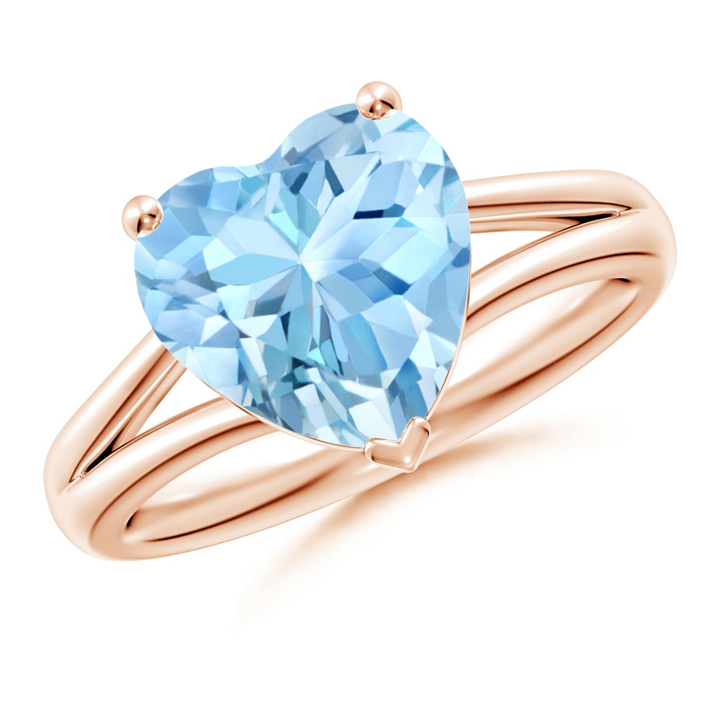 10mm AAAA Classic Solitaire Heart-Shaped Aquamarine Split Shank Engagement Ring in Rose Gold