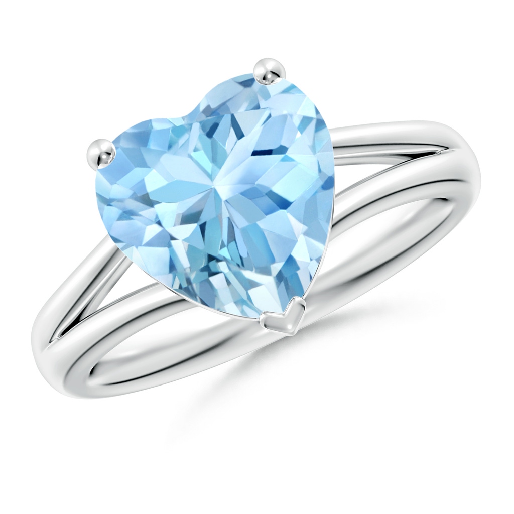10mm AAAA Classic Solitaire Heart-Shaped Aquamarine Split Shank Engagement Ring in S999 Silver
