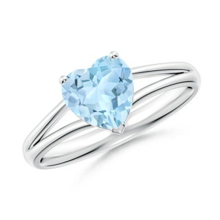 7mm AAA Classic Solitaire Heart-Shaped Aquamarine Split Shank Engagement Ring in S999 Silver