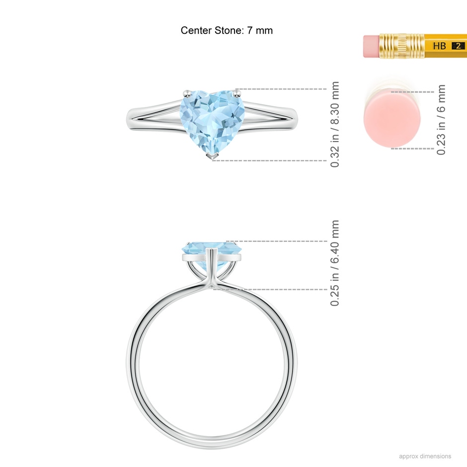 7mm AAA Classic Solitaire Heart-Shaped Aquamarine Split Shank Engagement Ring in White Gold ruler