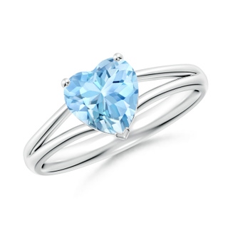 7mm AAAA Classic Solitaire Heart-Shaped Aquamarine Split Shank Engagement Ring in P950 Platinum