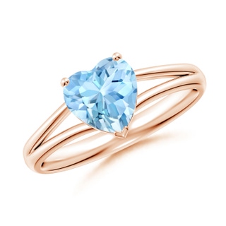 7mm AAAA Classic Solitaire Heart-Shaped Aquamarine Split Shank Engagement Ring in Rose Gold