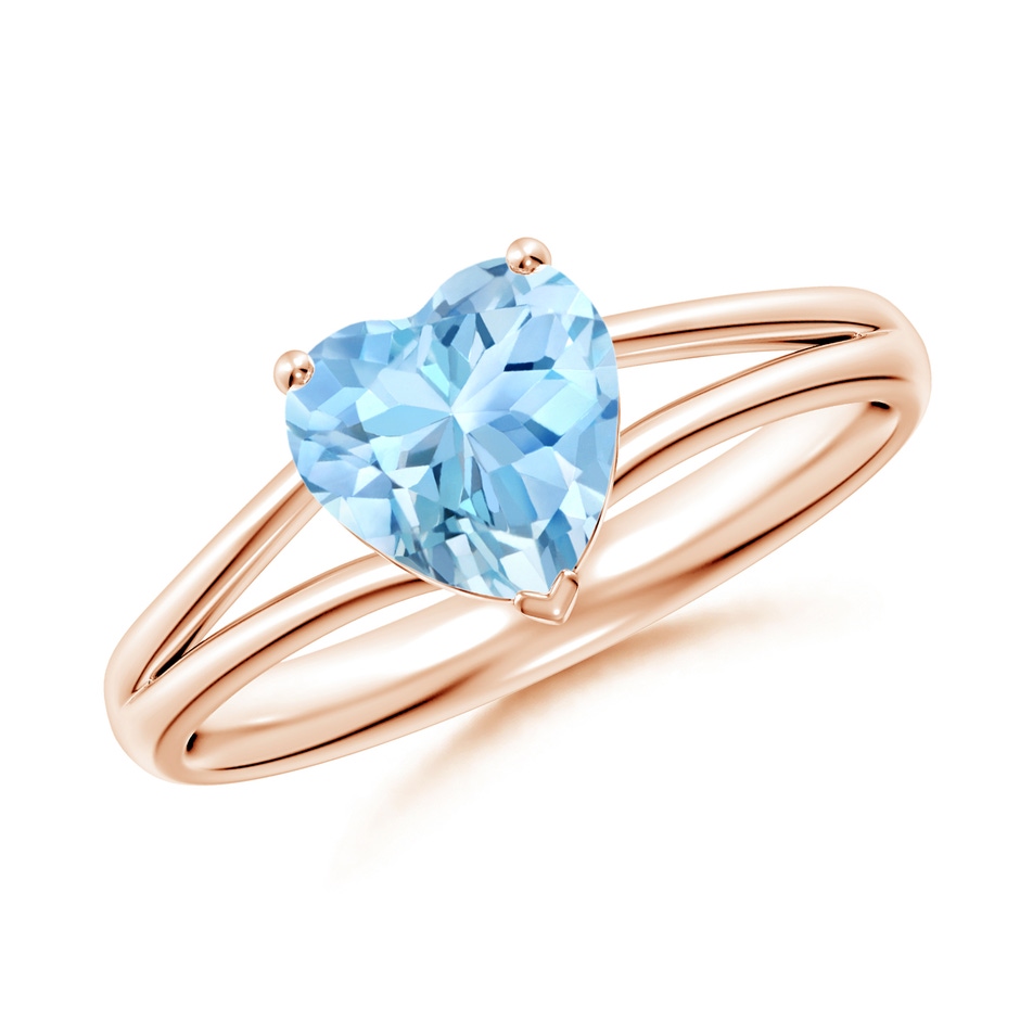 7mm AAAA Classic Solitaire Heart-Shaped Aquamarine Split Shank Engagement Ring in Rose Gold 