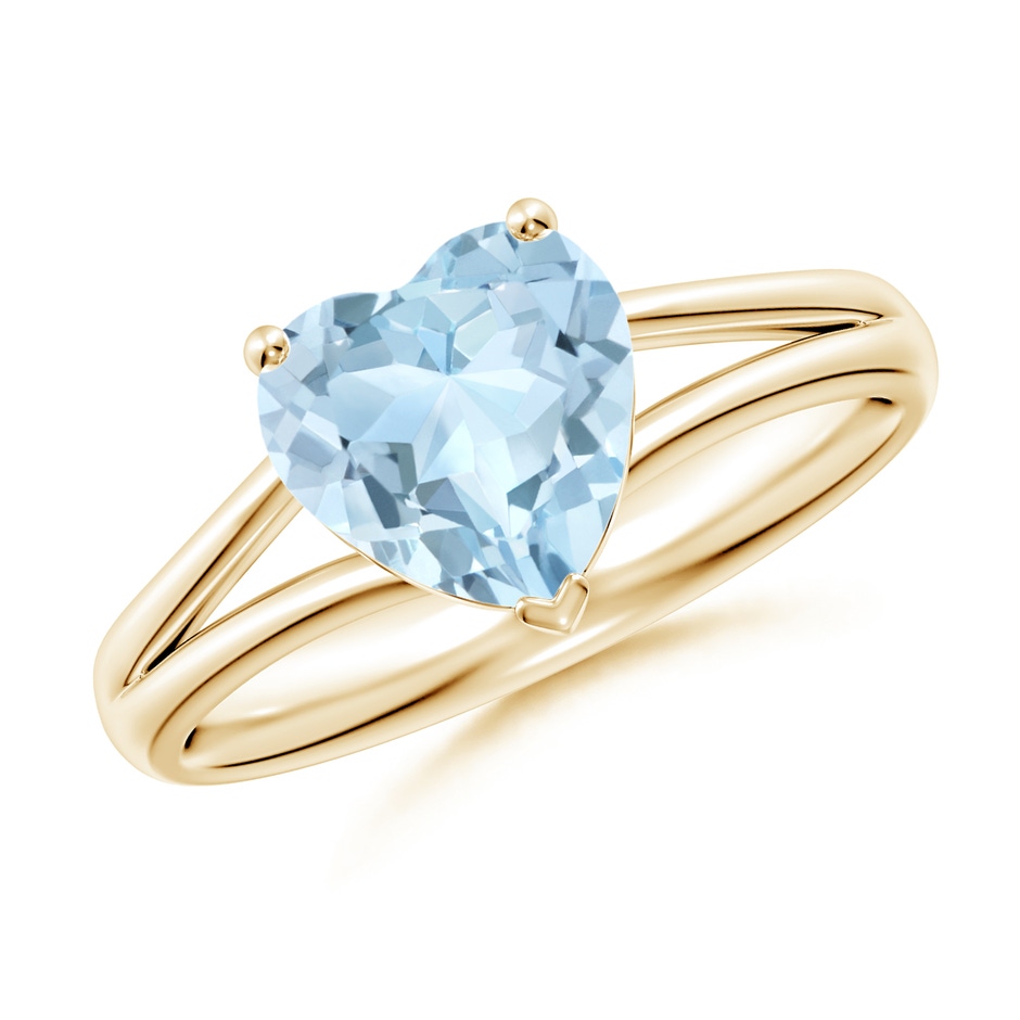 8mm AA Classic Solitaire Heart-Shaped Aquamarine Split Shank Engagement Ring in 18K Yellow Gold 