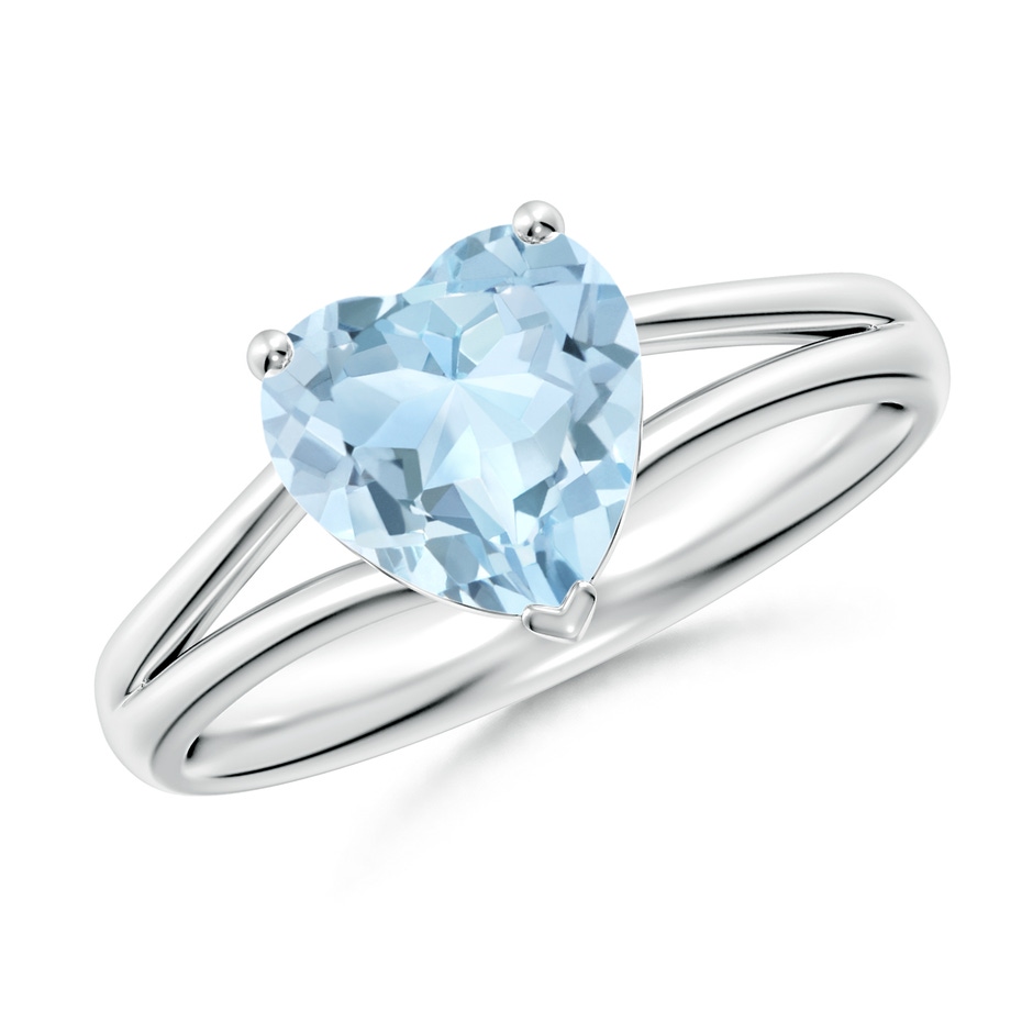 8mm AA Classic Solitaire Heart-Shaped Aquamarine Split Shank Engagement Ring in S999 Silver 