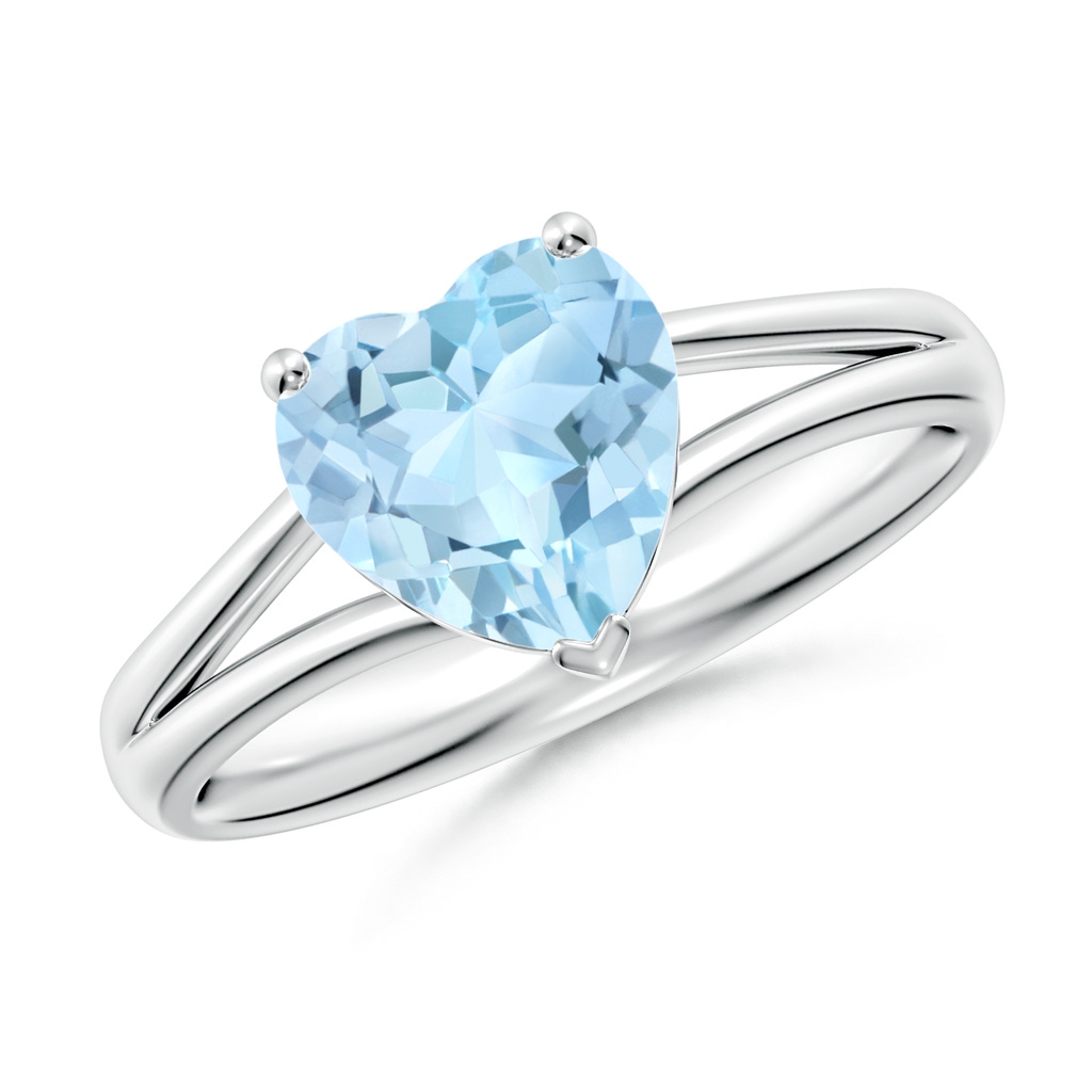 8mm AAA Classic Solitaire Heart-Shaped Aquamarine Split Shank Engagement Ring in White Gold