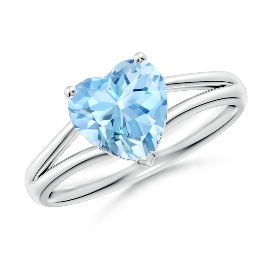 8mm AAAA Classic Solitaire Heart-Shaped Aquamarine Split Shank Engagement Ring in White Gold 