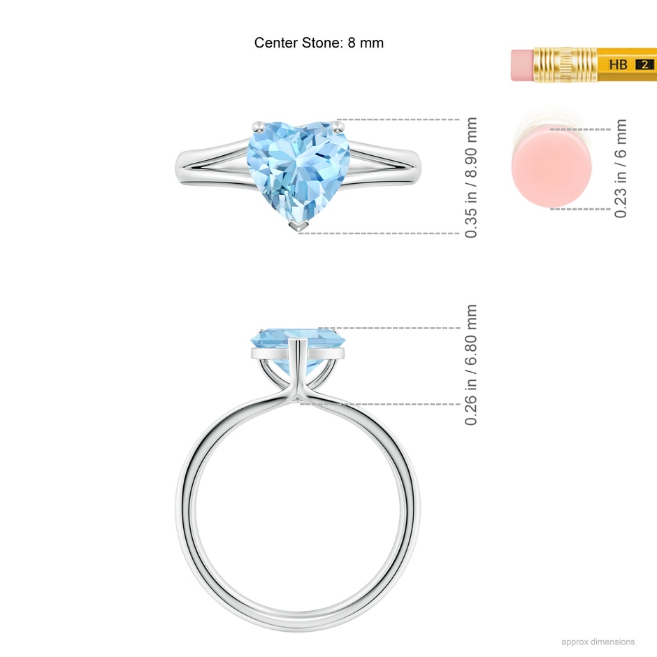 8mm AAAA Classic Solitaire Heart-Shaped Aquamarine Split Shank Engagement Ring in White Gold ruler