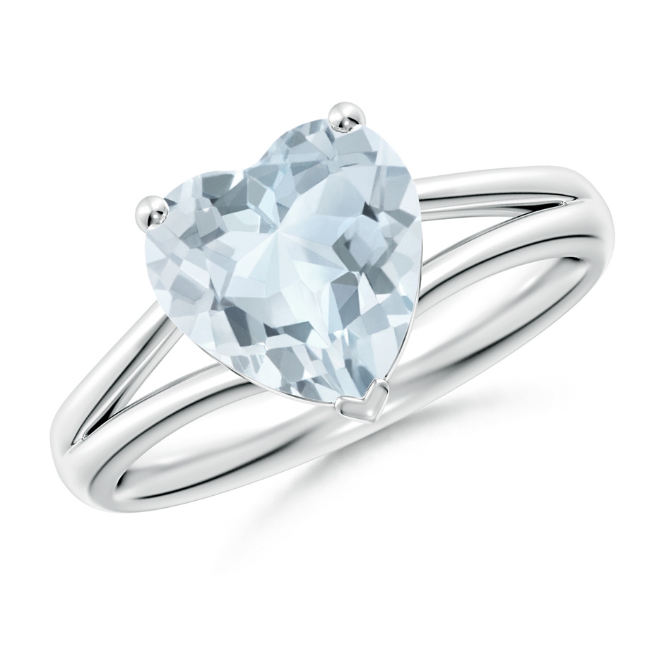 9mm A Classic Solitaire Heart-Shaped Aquamarine Split Shank Engagement Ring in S999 Silver 
