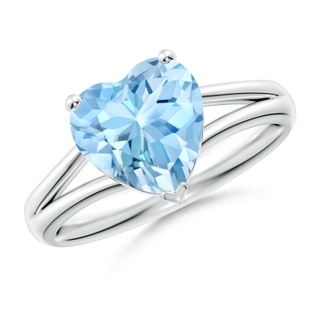 9mm AAAA Classic Solitaire Heart-Shaped Aquamarine Split Shank Engagement Ring in P950 Platinum