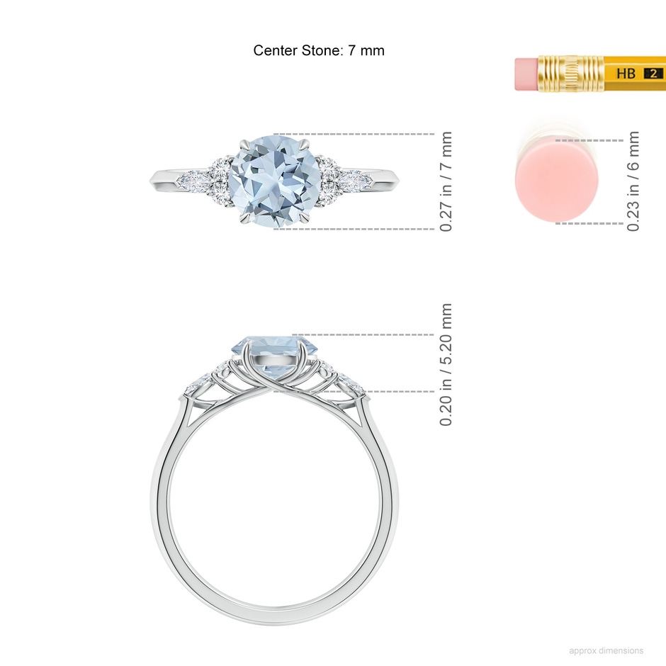 7mm A Round Aquamarine Side Stone Engagement Ring with Diamonds in S999 Silver ruler