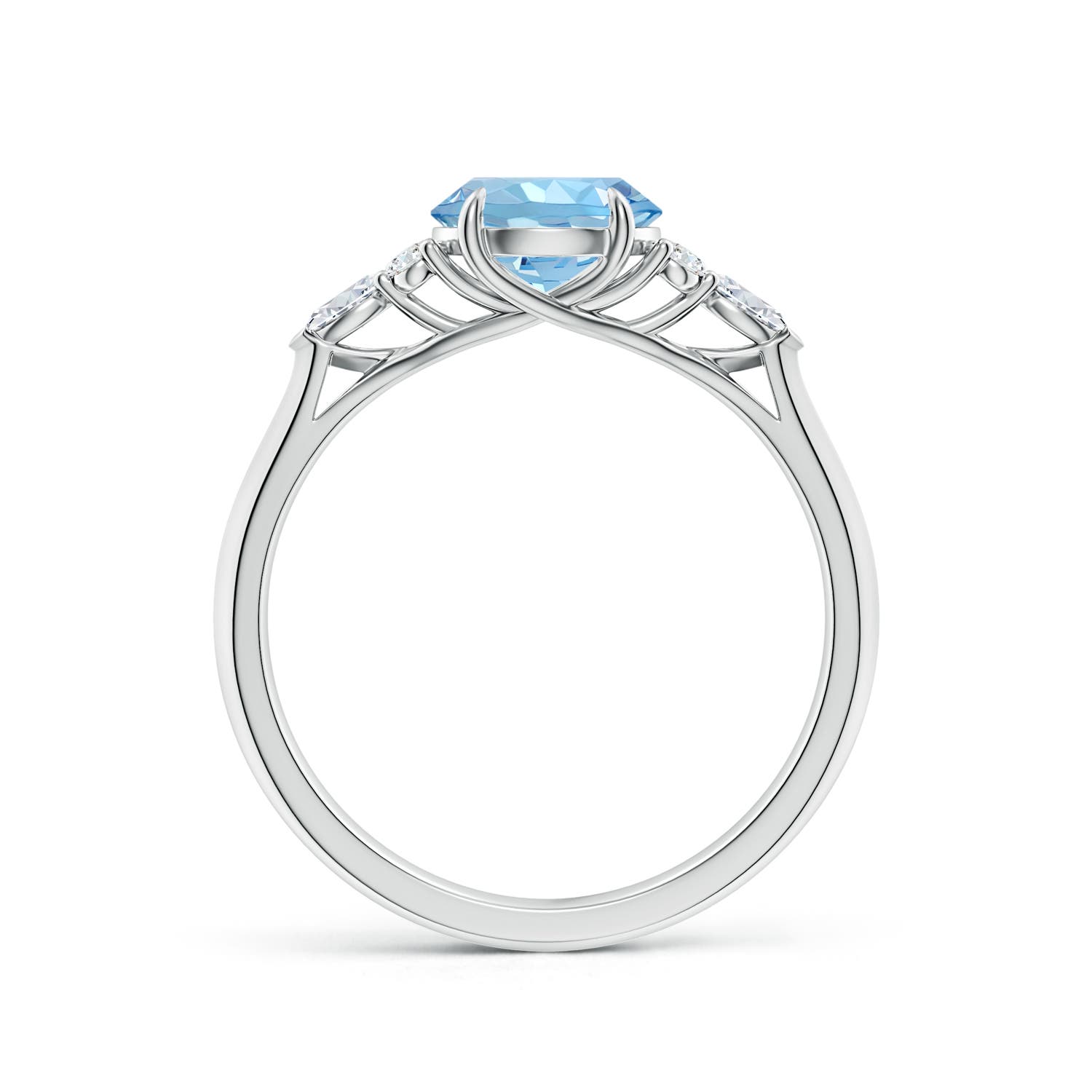 7mm AAAA Round Aquamarine Side Stone Engagement Ring with Diamonds in P950 Platinum
