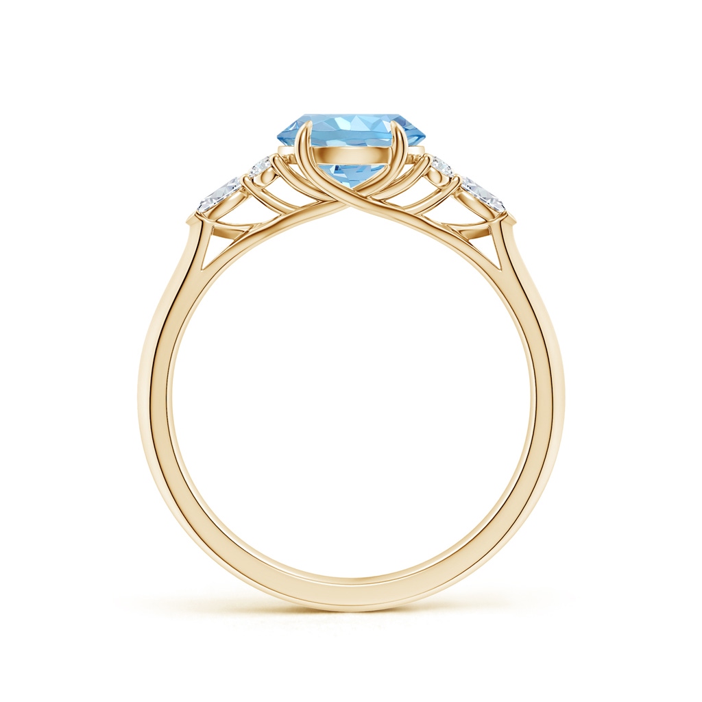 7mm AAAA Round Aquamarine Side Stone Engagement Ring with Diamonds in Yellow Gold - side 199