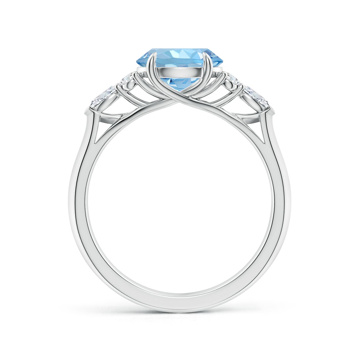 8mm AAAA Round Aquamarine Side Stone Engagement Ring with Diamonds in White Gold