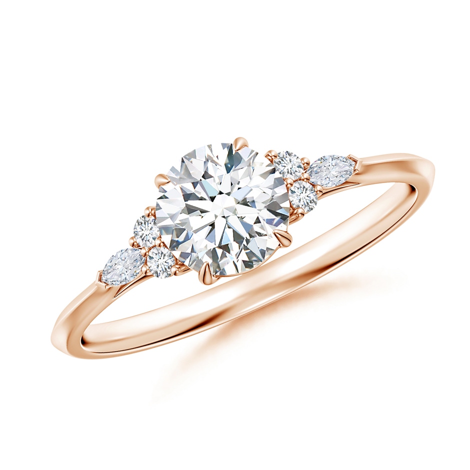5.9mm GVS2 Round Diamond Side Stone Engagement Ring with Diamonds in Rose Gold 