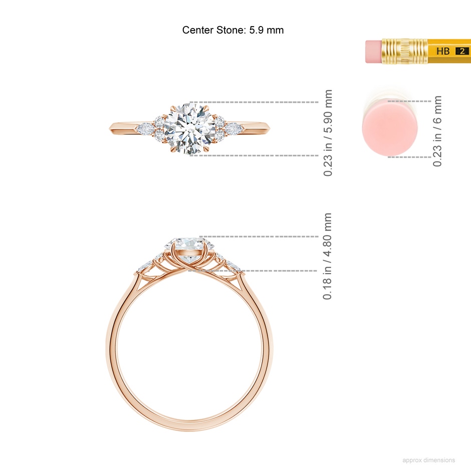 5.9mm GVS2 Round Diamond Side Stone Engagement Ring with Diamonds in Rose Gold ruler