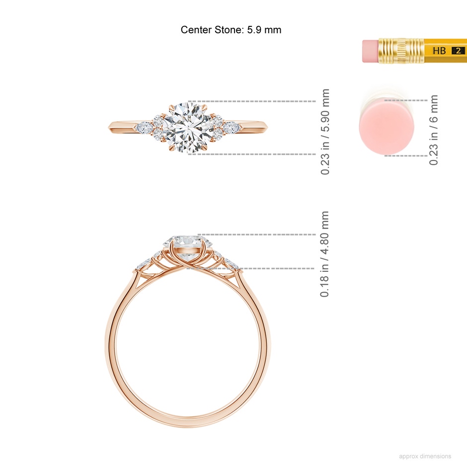5.9mm HSI2 Round Diamond Side Stone Engagement Ring with Diamonds in Rose Gold ruler