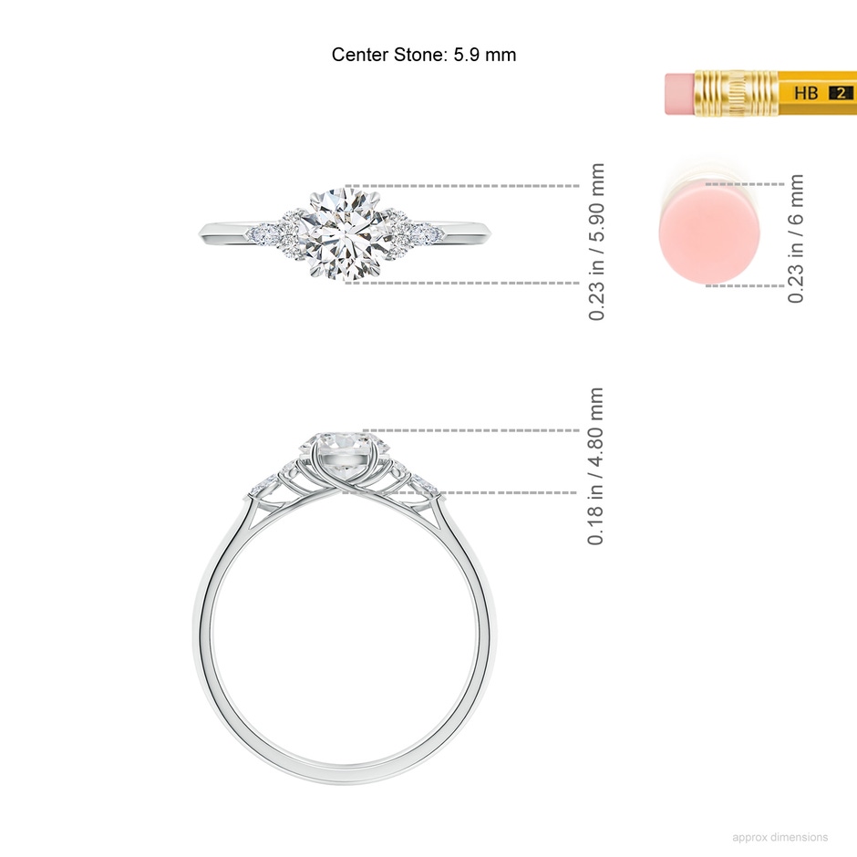 5.9mm HSI2 Round Diamond Side Stone Engagement Ring with Diamonds in White Gold ruler