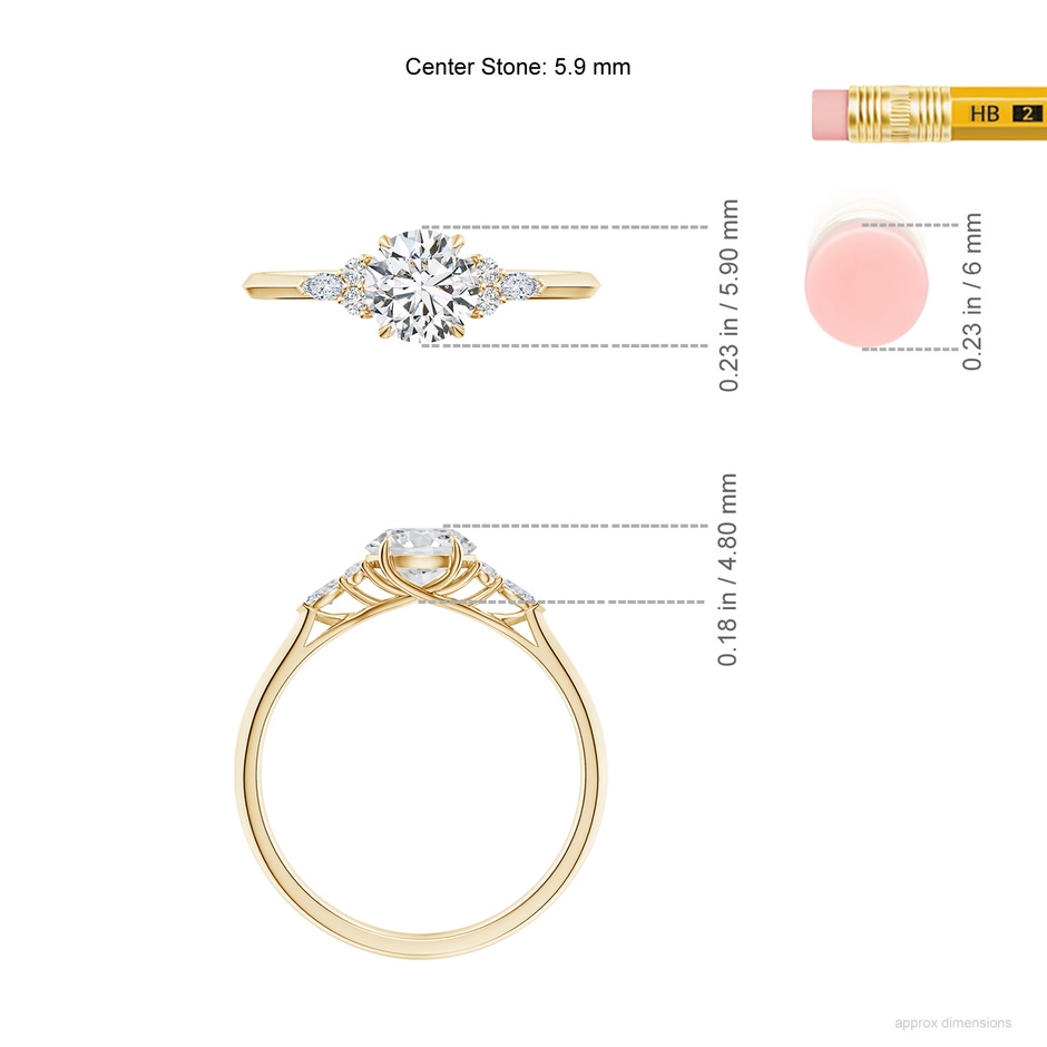 5.9mm HSI2 Round Diamond Side Stone Engagement Ring with Diamonds in Yellow Gold ruler