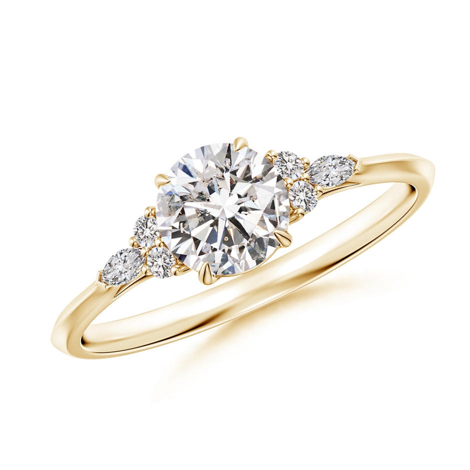 5.9mm IJI1I2 Round Diamond Side Stone Engagement Ring with Diamonds in Yellow Gold 
