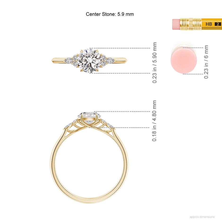 5.9mm IJI1I2 Round Diamond Side Stone Engagement Ring with Diamonds in Yellow Gold ruler