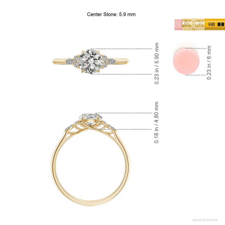 5.9mm KI3 Round Diamond Side Stone Engagement Ring with Diamonds in Yellow Gold ruler