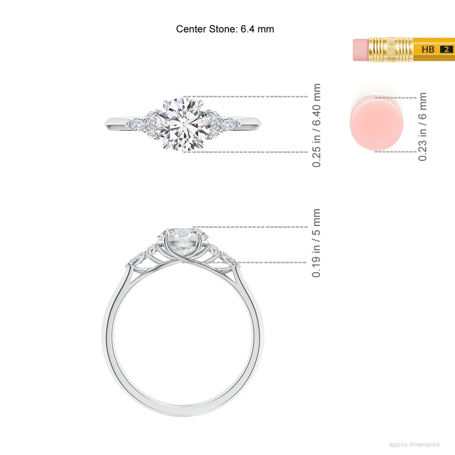 6.4mm HSI2 Round Diamond Side Stone Engagement Ring with Diamonds in White Gold ruler