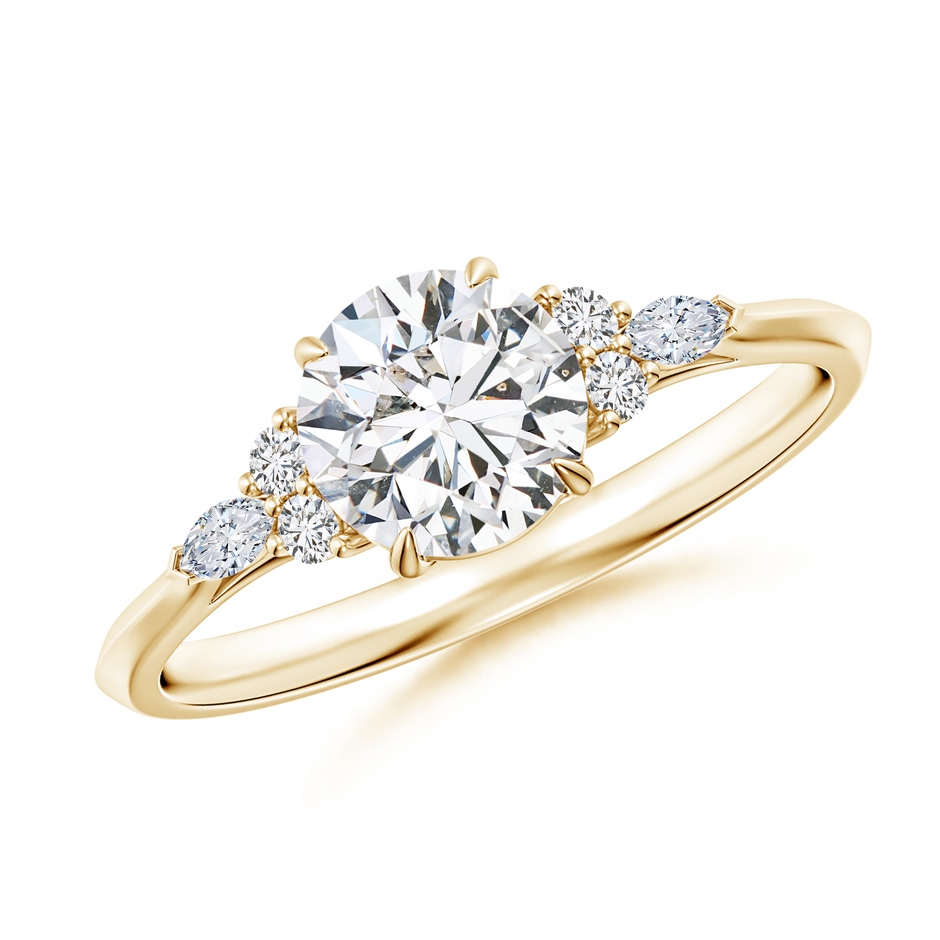 6.4mm HSI2 Round Diamond Side Stone Engagement Ring with Diamonds in Yellow Gold 