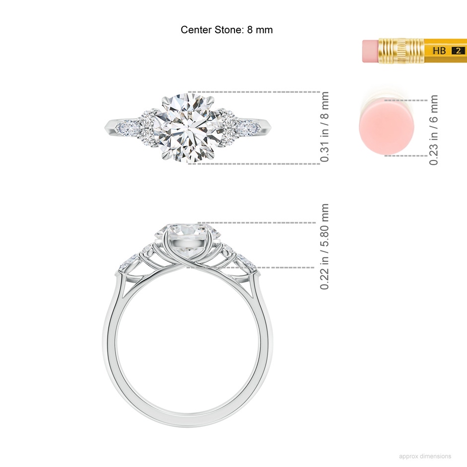 8mm HSI2 Round Diamond Side Stone Engagement Ring with Diamonds in White Gold ruler