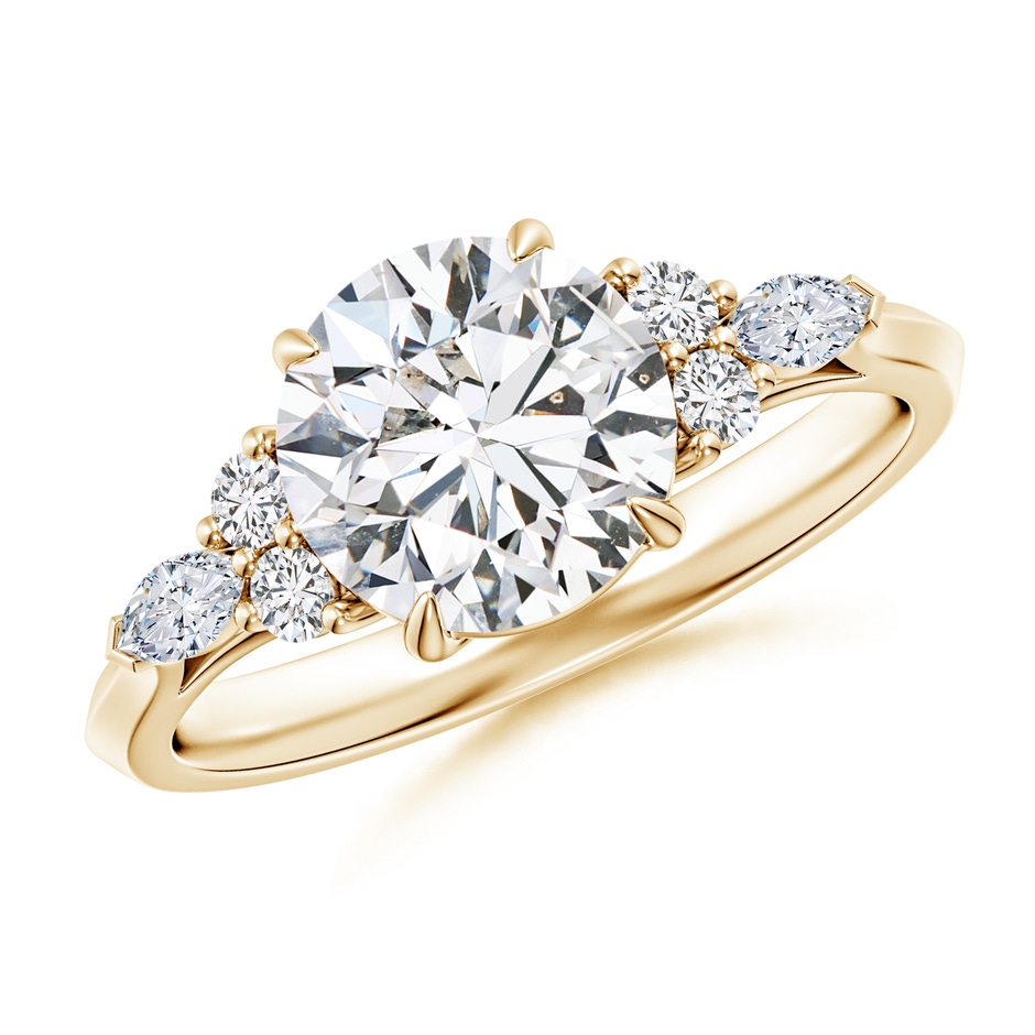 8mm HSI2 Round Diamond Side Stone Engagement Ring with Diamonds in Yellow Gold 