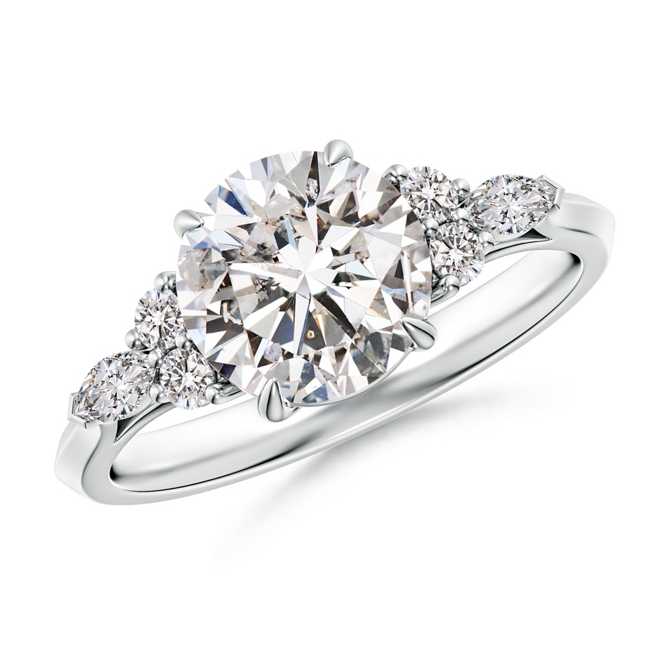 8mm IJI1I2 Round Diamond Side Stone Engagement Ring with Diamonds in White Gold 