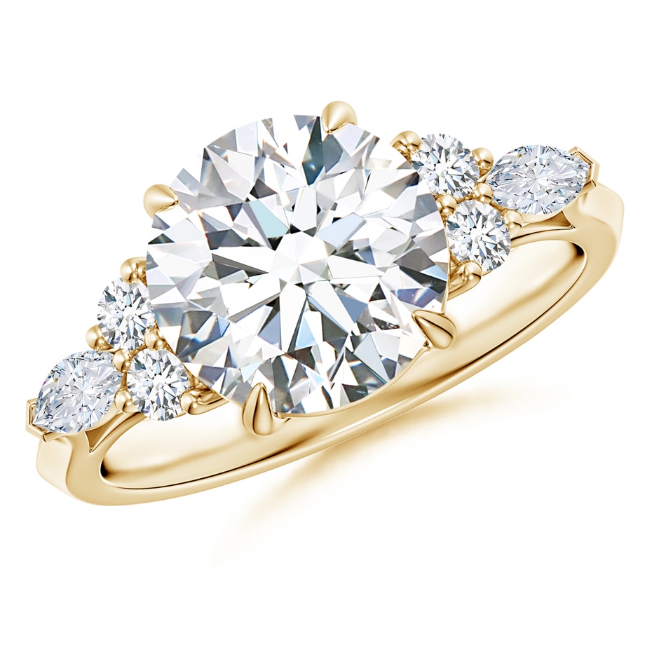 9.2mm GVS2 Round Diamond Side Stone Engagement Ring with Diamonds in Yellow Gold 