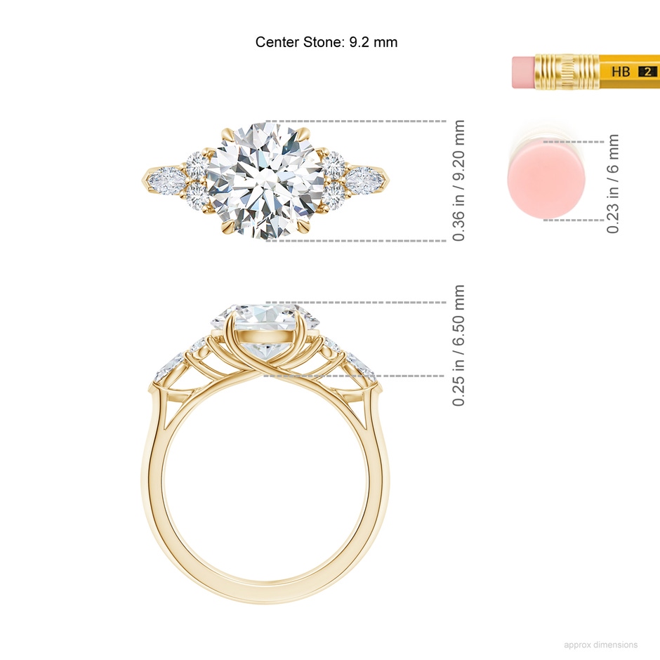 9.2mm GVS2 Round Diamond Side Stone Engagement Ring with Diamonds in Yellow Gold ruler