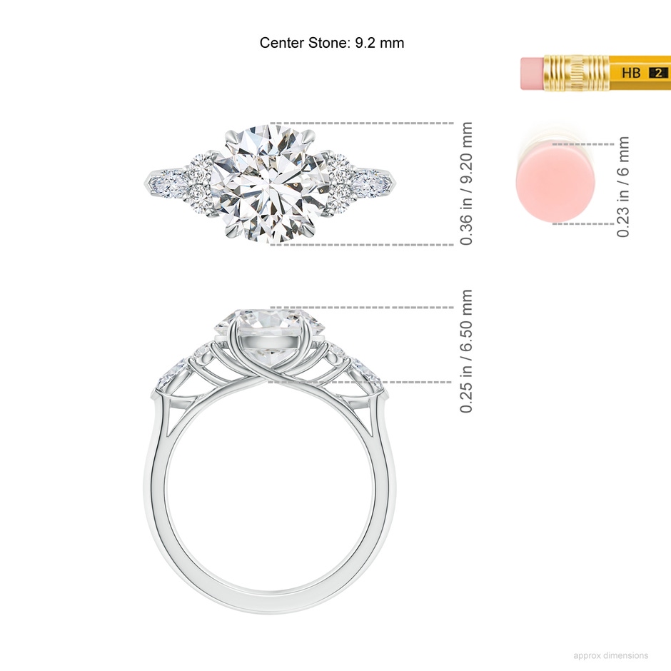 9.2mm HSI2 Round Diamond Side Stone Engagement Ring with Diamonds in P950 Platinum ruler
