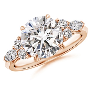 9.2mm IJI1I2 Round Diamond Side Stone Engagement Ring with Diamonds in Rose Gold