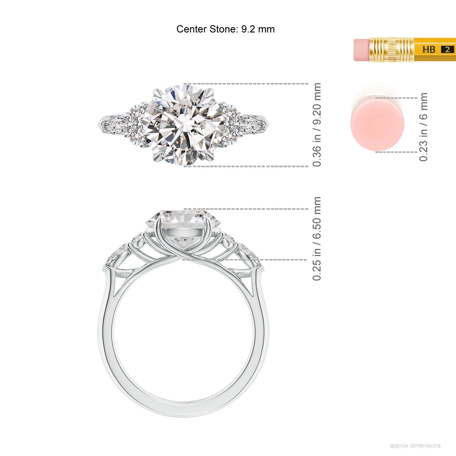 9.2mm IJI1I2 Round Diamond Side Stone Engagement Ring with Diamonds in White Gold ruler