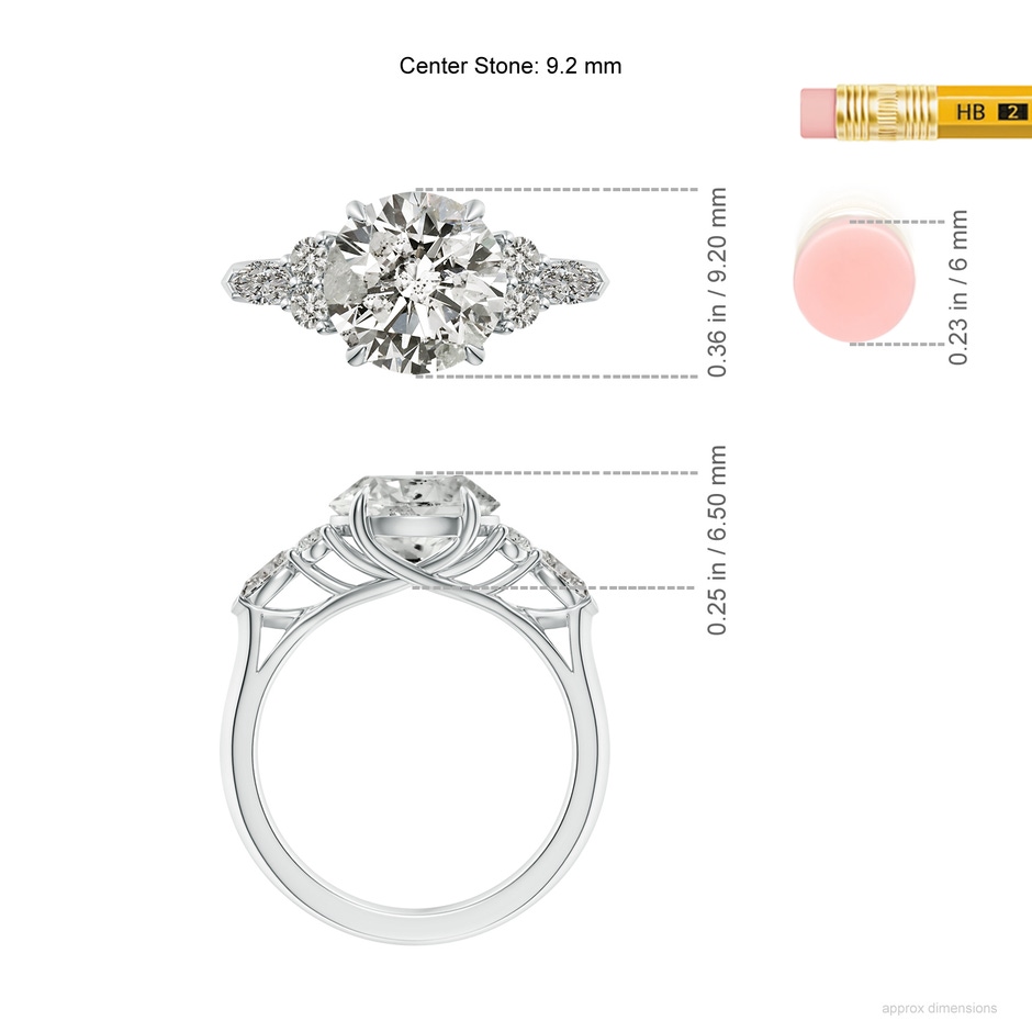 9.2mm KI3 Round Diamond Side Stone Engagement Ring with Diamonds in P950 Platinum ruler