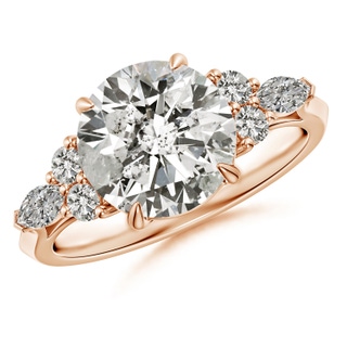 9.2mm KI3 Round Diamond Side Stone Engagement Ring with Diamonds in Rose Gold