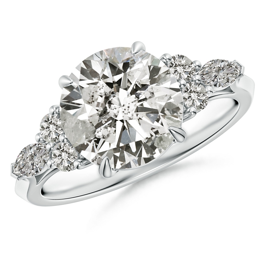 9.2mm KI3 Round Diamond Side Stone Engagement Ring with Diamonds in White Gold 