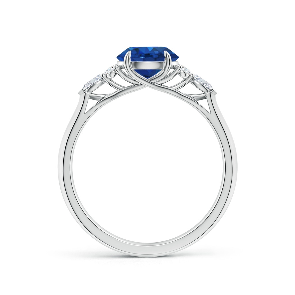7mm AAA Round Blue Sapphire Side Stone Engagement Ring with Diamonds in White Gold - side 199