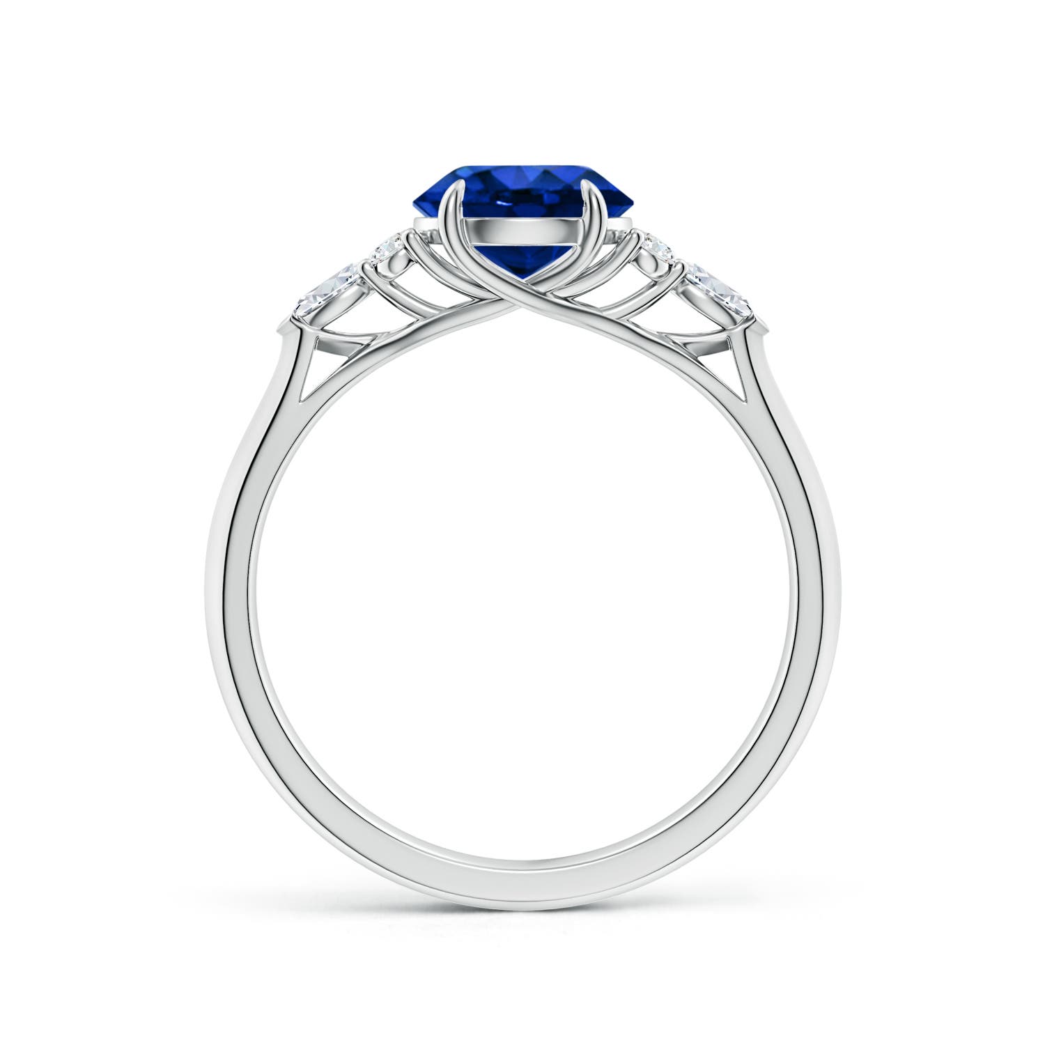 7mm AAAA Round Blue Sapphire Side Stone Engagement Ring with Diamonds in White Gold