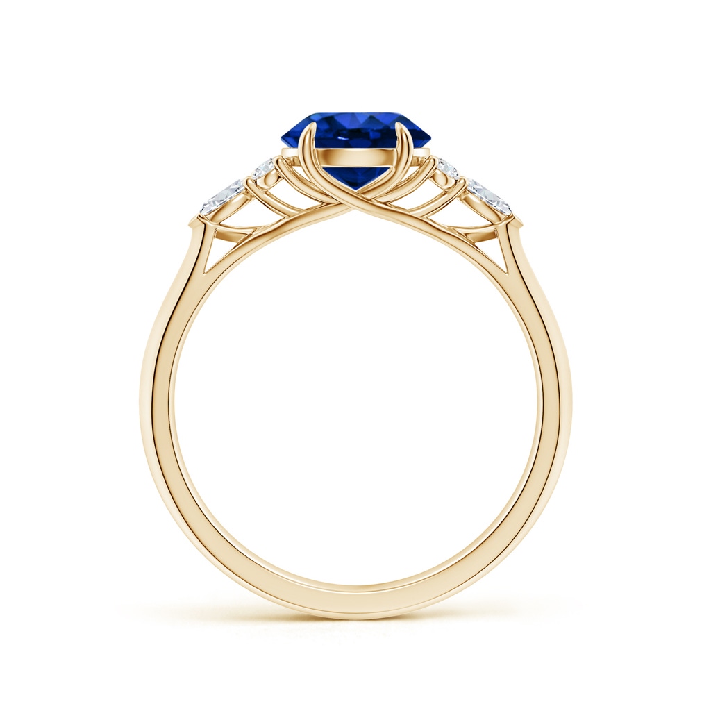 7mm Lab-Grown Round Blue Sapphire Side Stone Engagement Ring with Diamonds in Yellow Gold - side 199