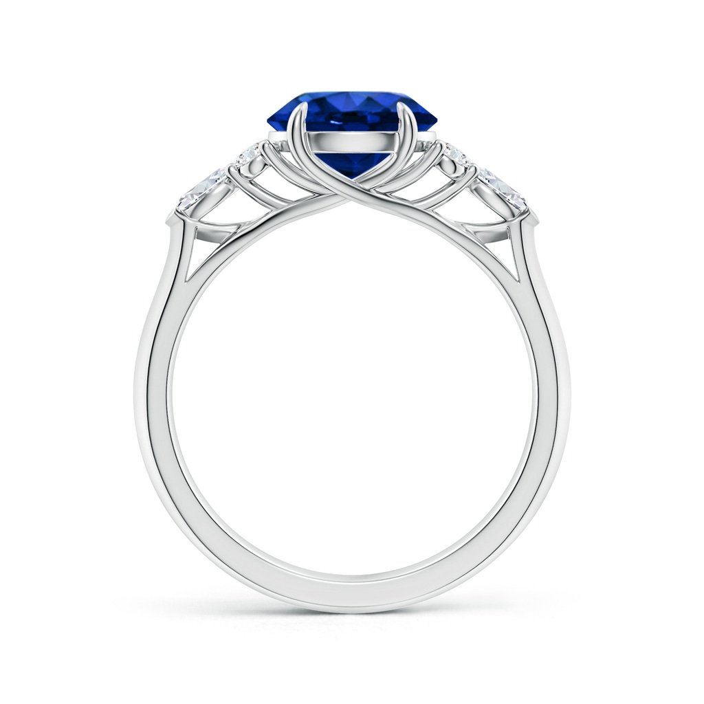 8mm Lab-Grown Round Blue Sapphire Side Stone Engagement Ring with Diamonds in 18K White Gold - side 199