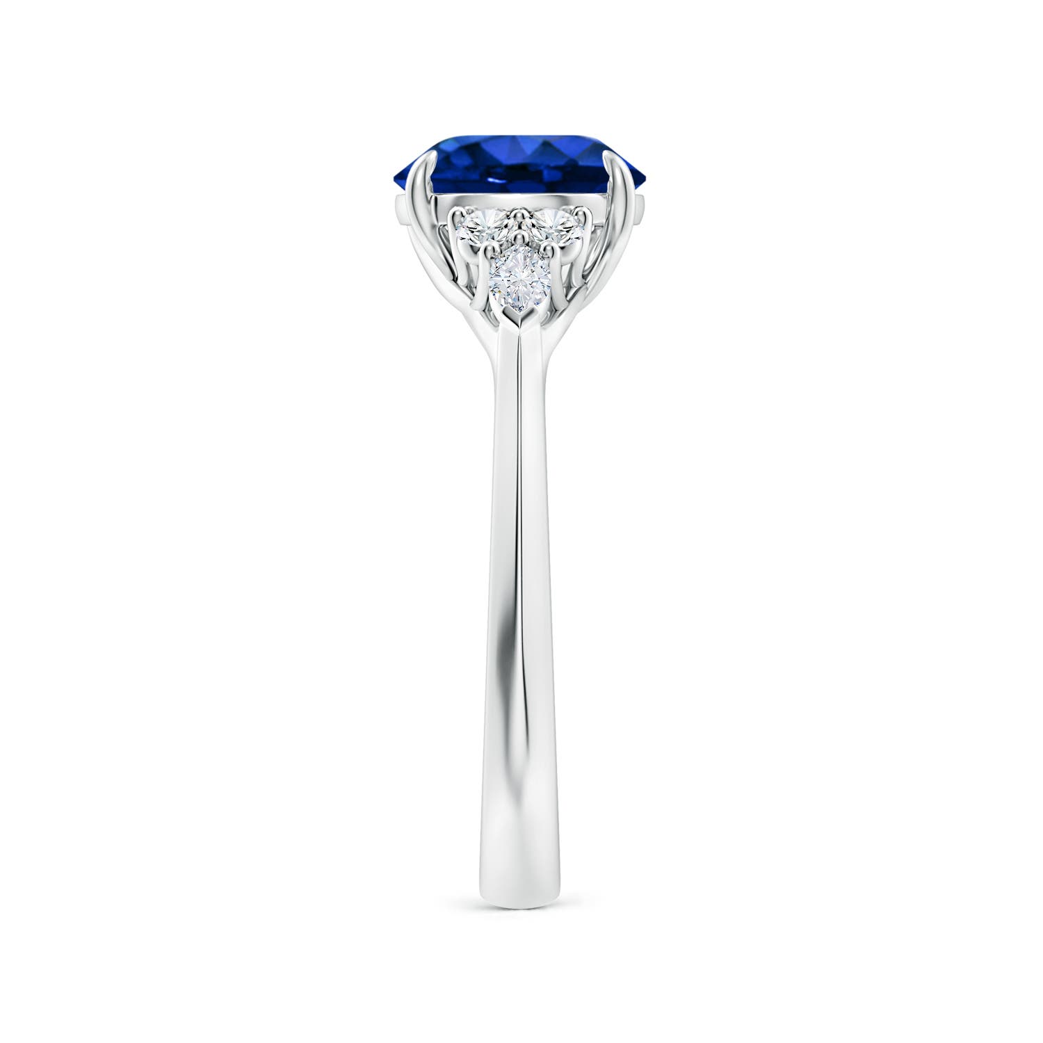 8mm AAAA Round Blue Sapphire Side Stone Engagement Ring with Diamonds in White Gold - side 3